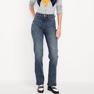 Old Navy Extra High-Waisted Straight Jeans Medium Wash
